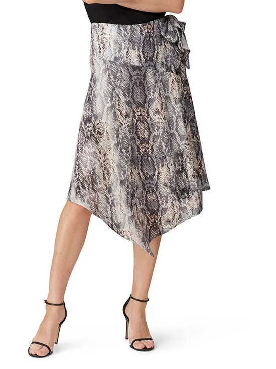 krisa Dresses & Skirts - Krisa Snake Print Wrap Skirt Size M Asymmetrical Midi Silk Blend Look EUC